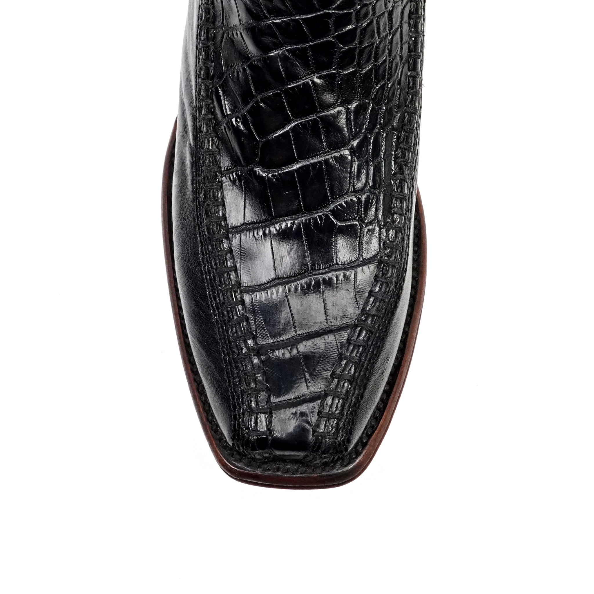 Alligator Belly Black Zip Boots - Narrow Square Toe (FLO22)