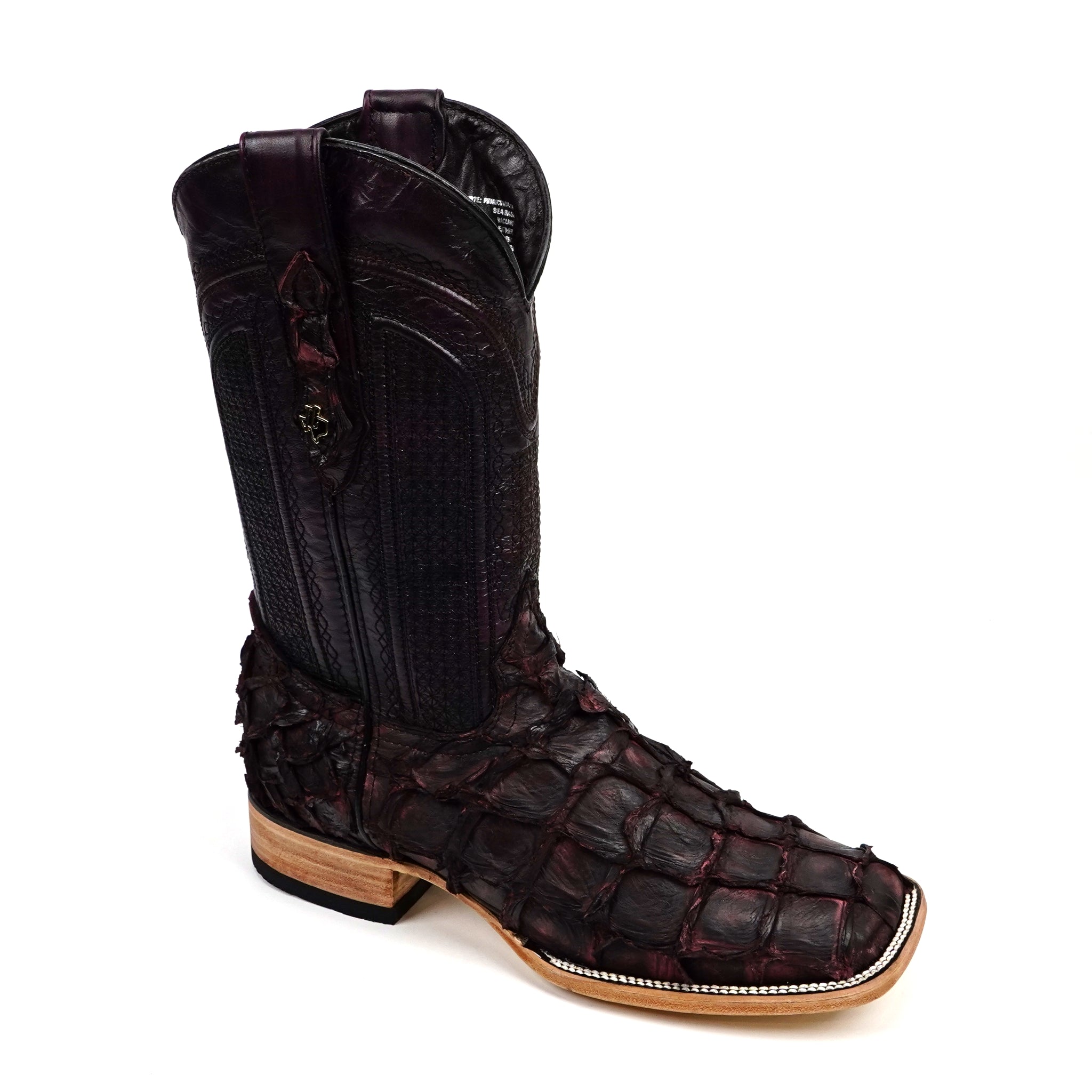 Connor Pirarucu Fish Boots - Black Cherry - Square Toe (PZ60)