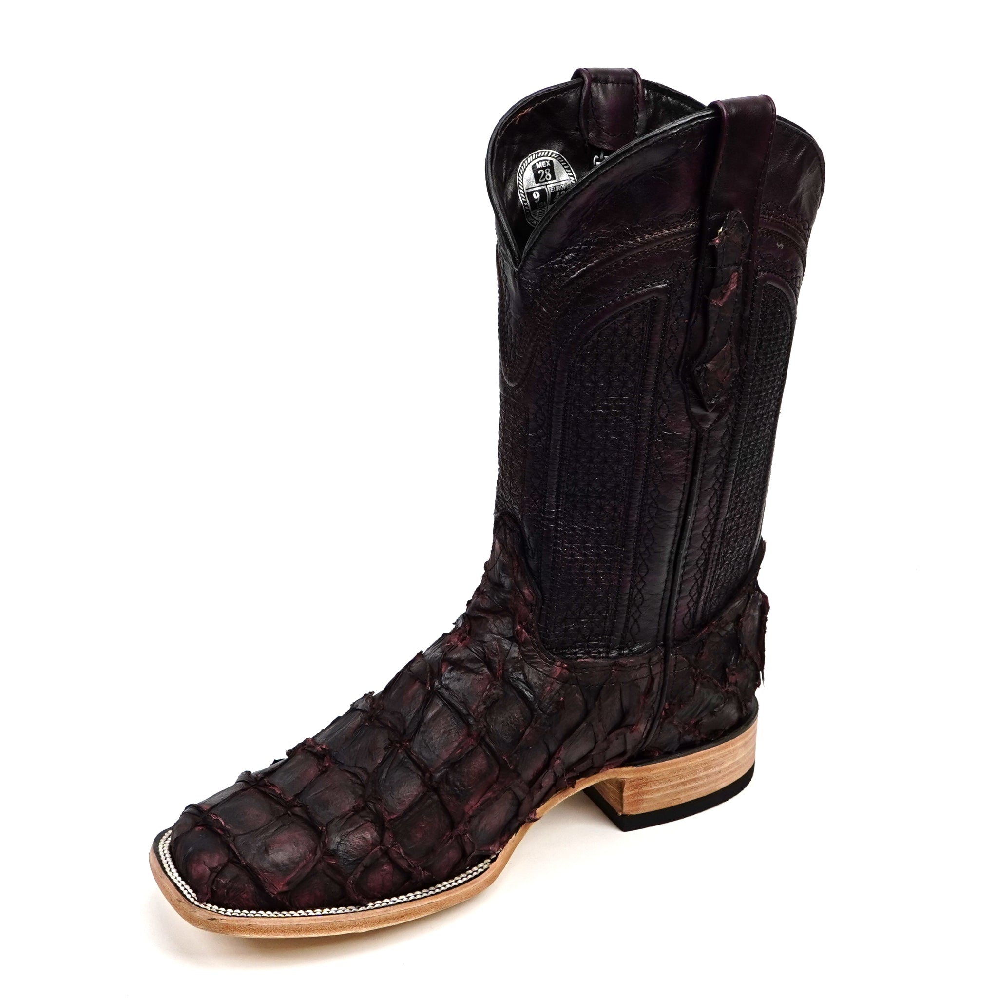 Connor Pirarucu Fish Boots - Black Cherry - Square Toe (PZ60)