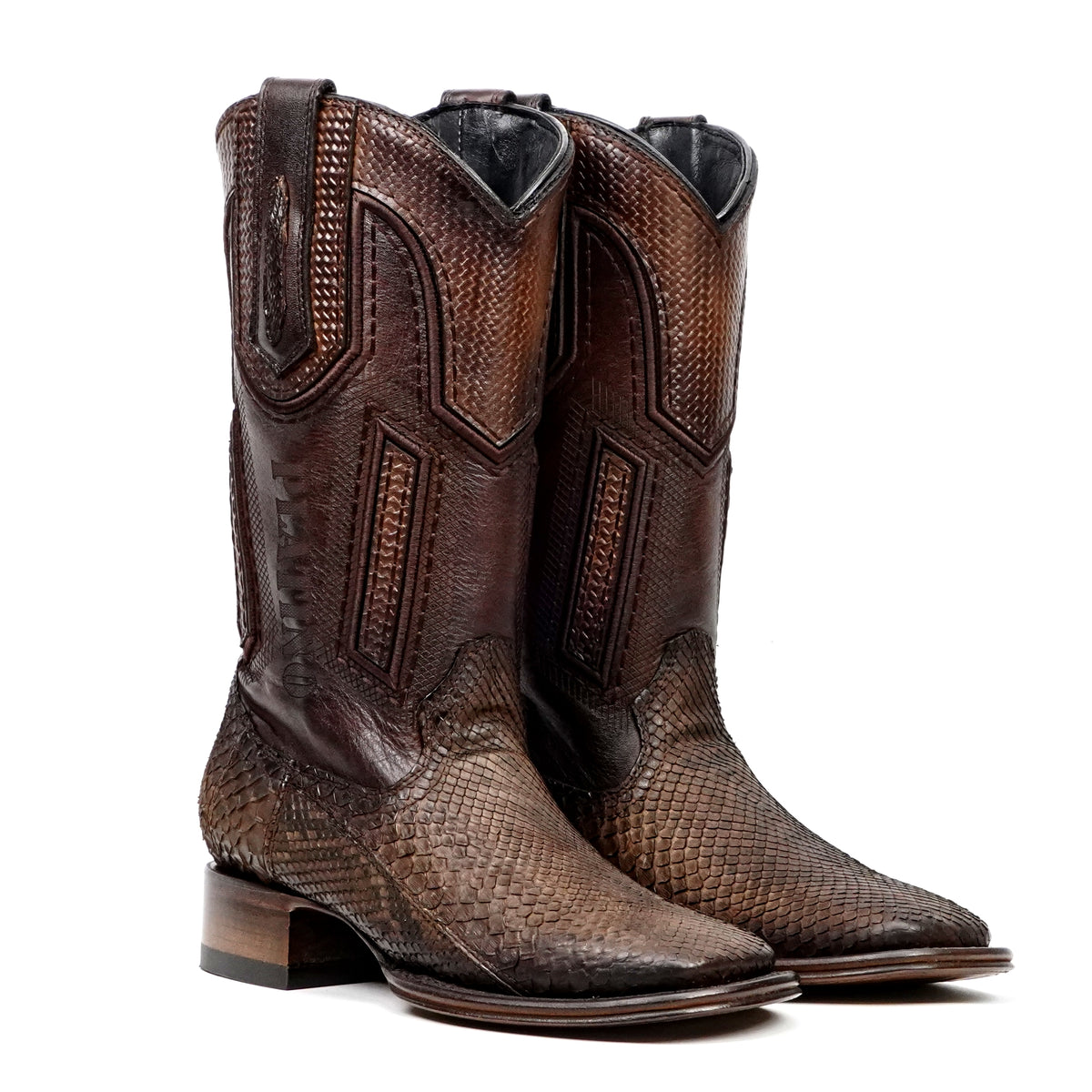 Tanner Platinum Python Boots - Tamarind - Square Toe - Gomez Western Wear