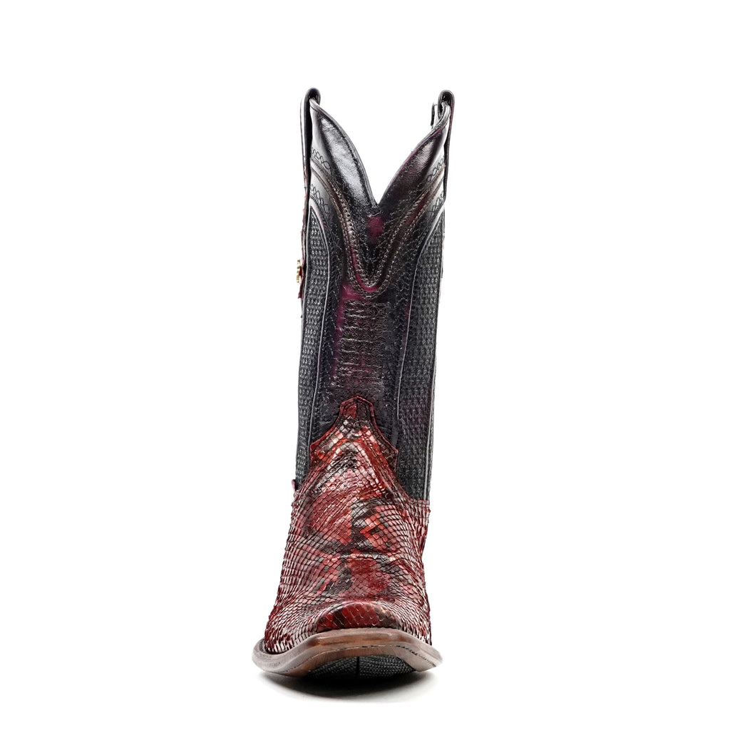 Tanner Python Boots – Ruby Red – Narrow Square Toe (DP100) - Gomez Western Wear
