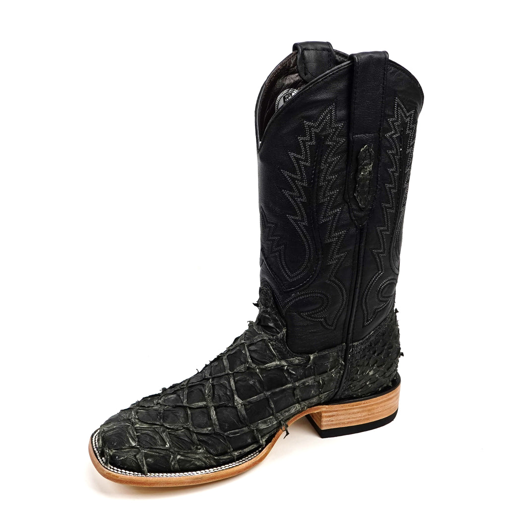 Connor Pirarucu Fish Boots - Gray Black - Square Toe (PZ60)
