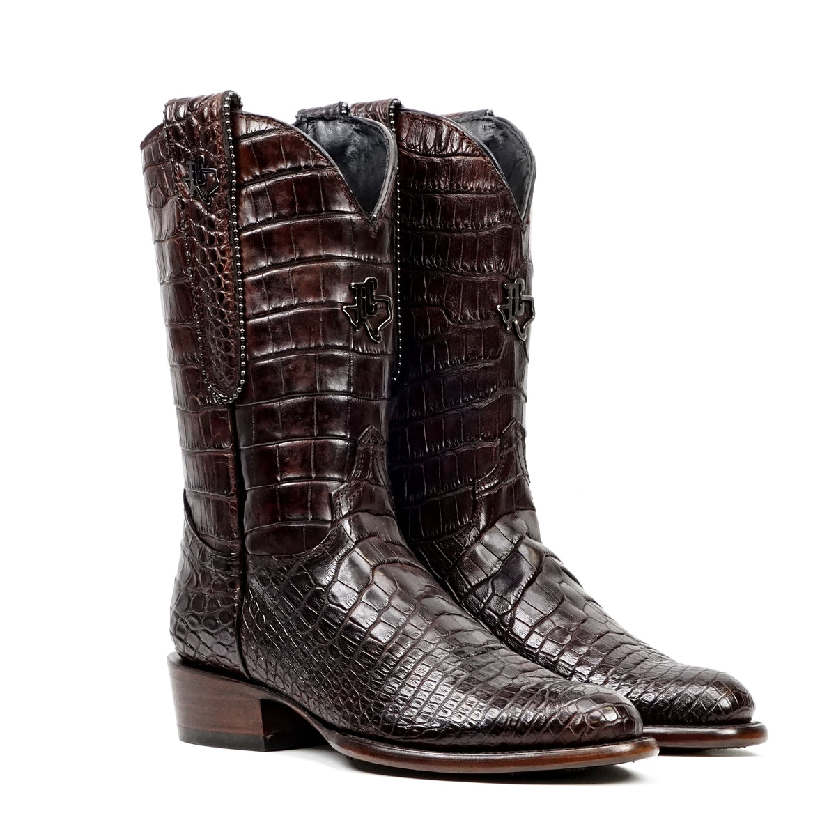 James Platinum Full Alligator Boots - Espresso Brown - Round Toe - Gomez Western Wear