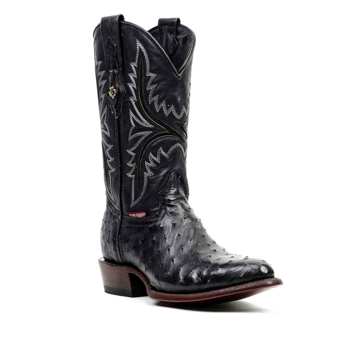 Austin Ostrich Boots - Black - Round Toe (AV230)