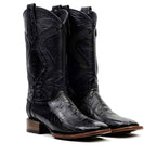Austin Platinum Ostrich Leg Boots - Black - Square Toe