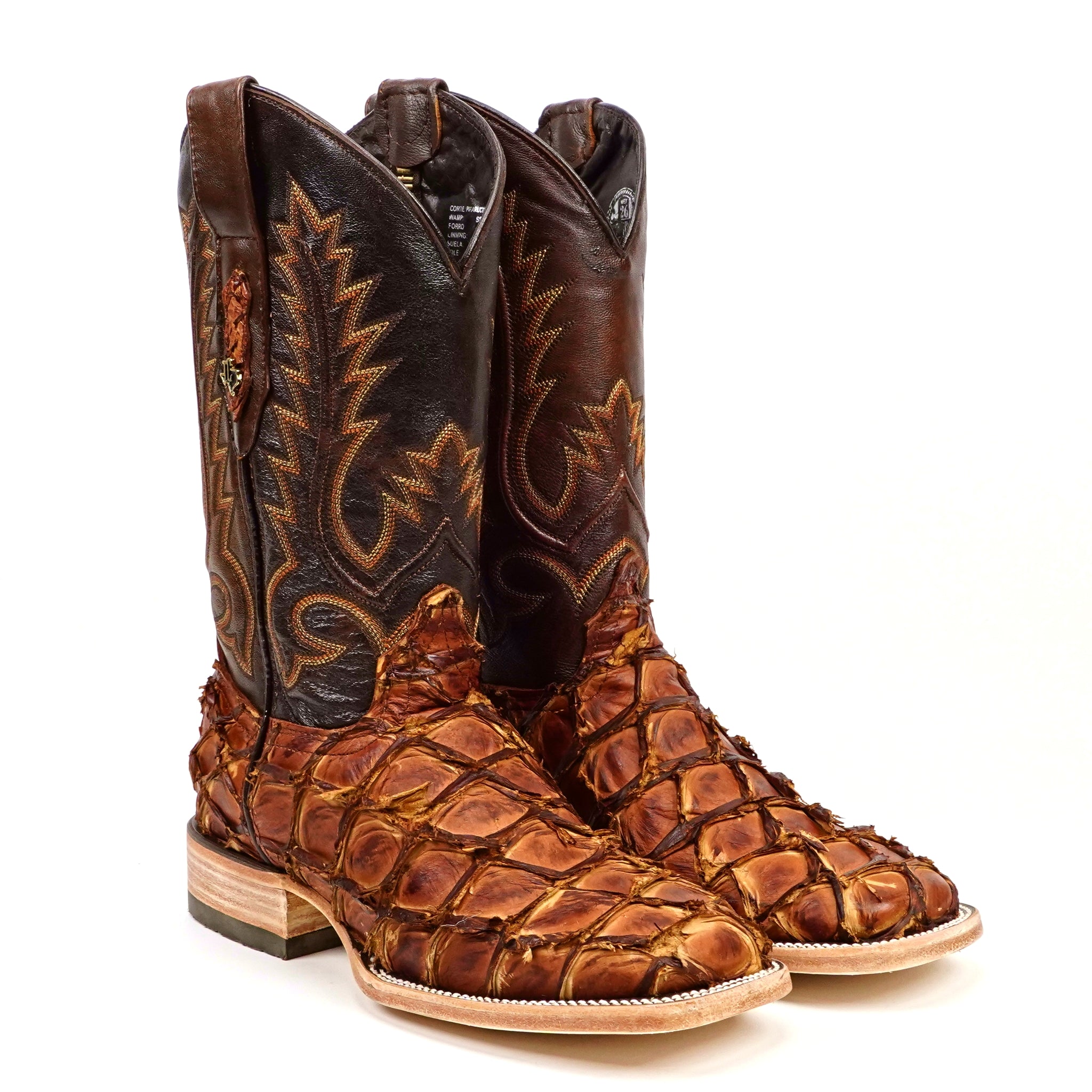 Connor Pirarucu Fish Boots- Pecan - Square Toe (PZ60)