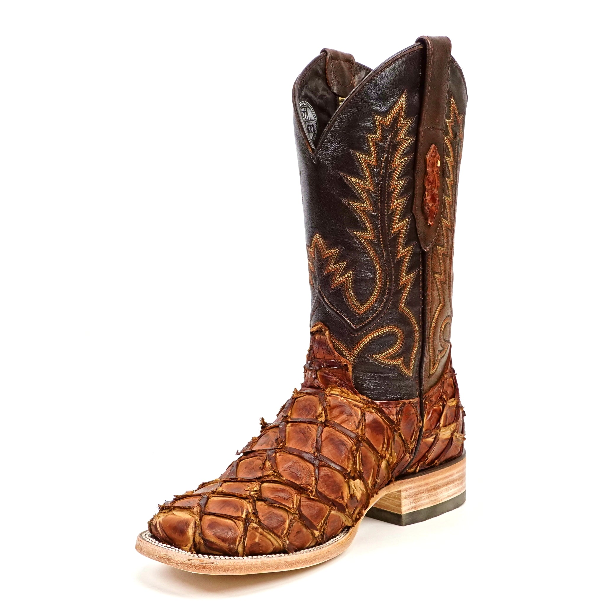 Connor Pirarucu Fish Boots- Pecan - Square Toe (PZ60)