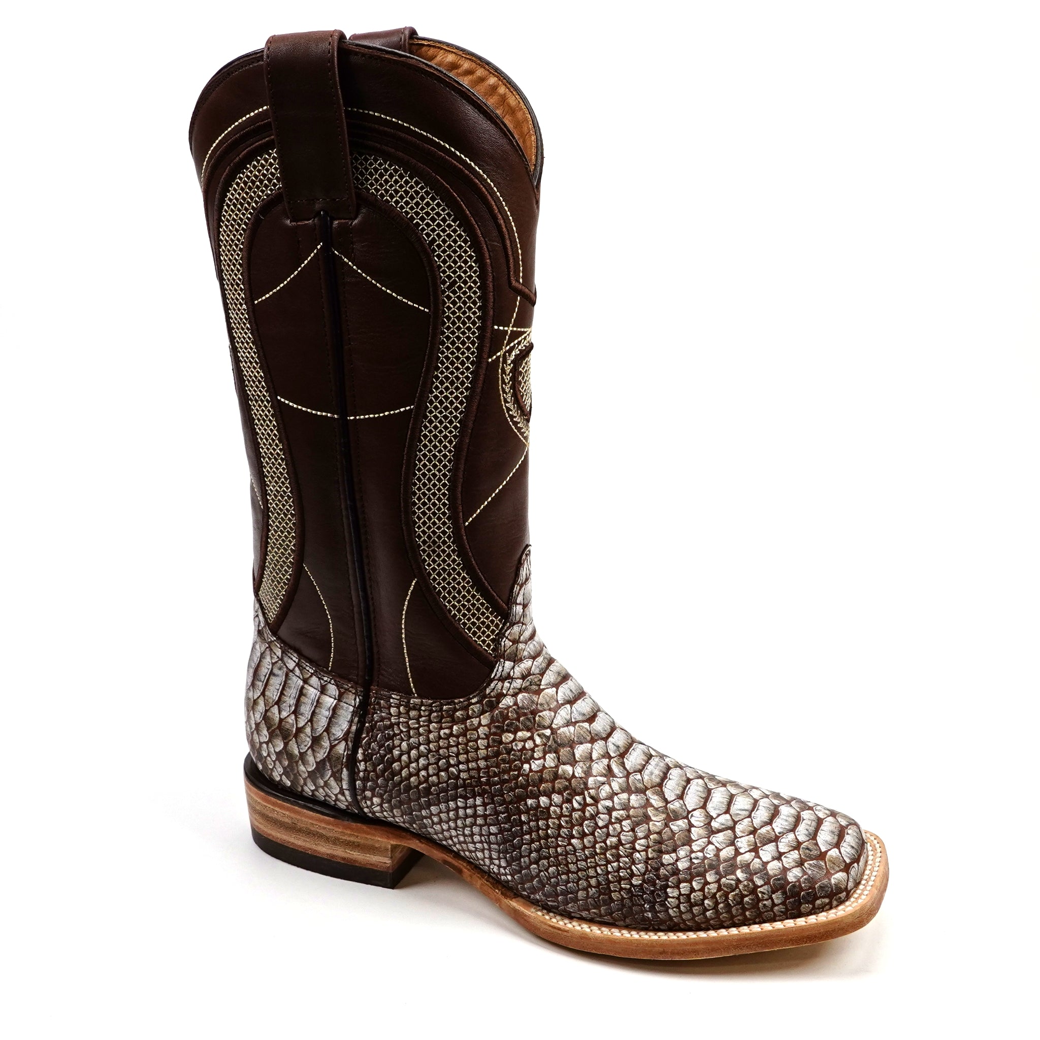 Python Camel - Embossed Leather - Square Toe (E913)