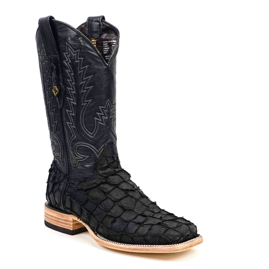 Connor Pirarucu Fish Boots - Matte Black - Square Toe (PZ60)