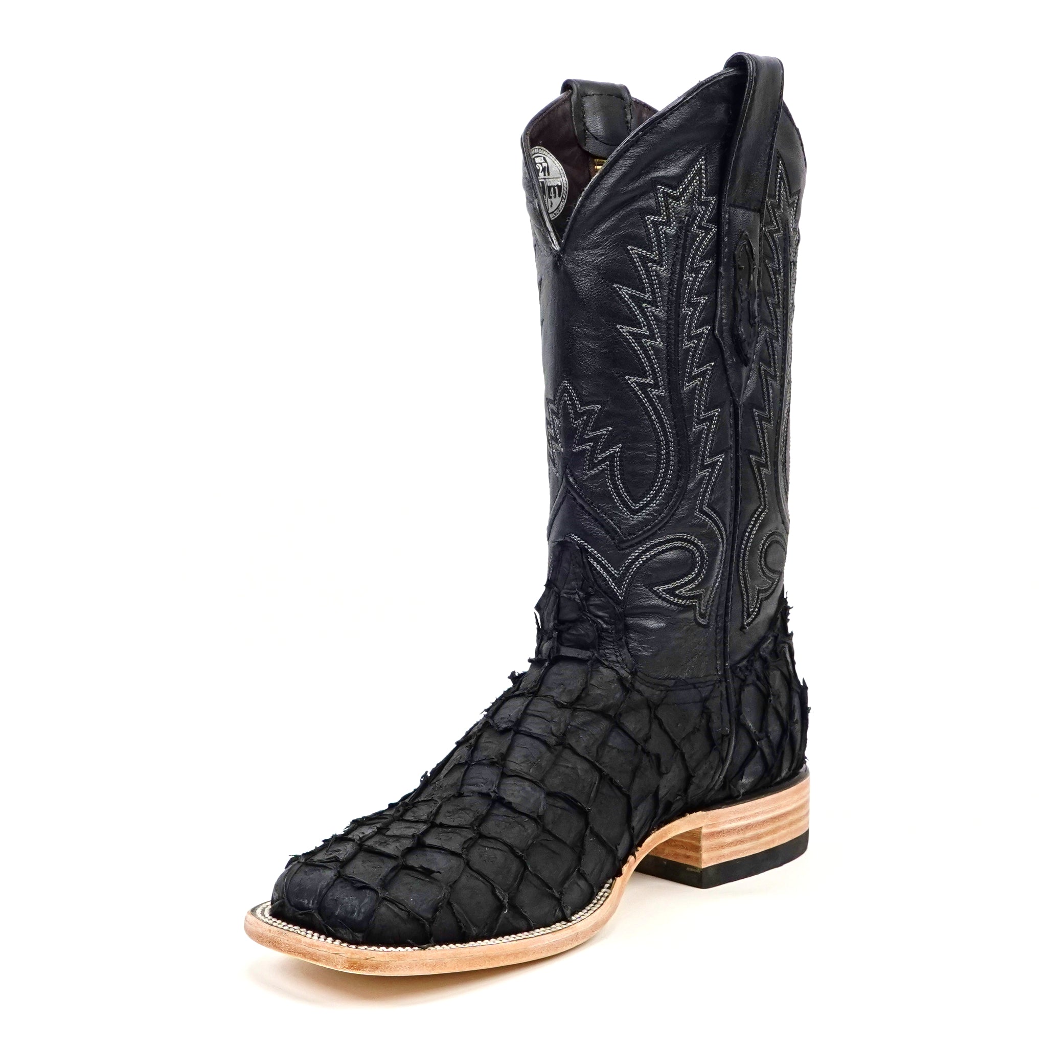 Connor Pirarucu Fish Boots - Matte Black - Square Toe (PZ60)