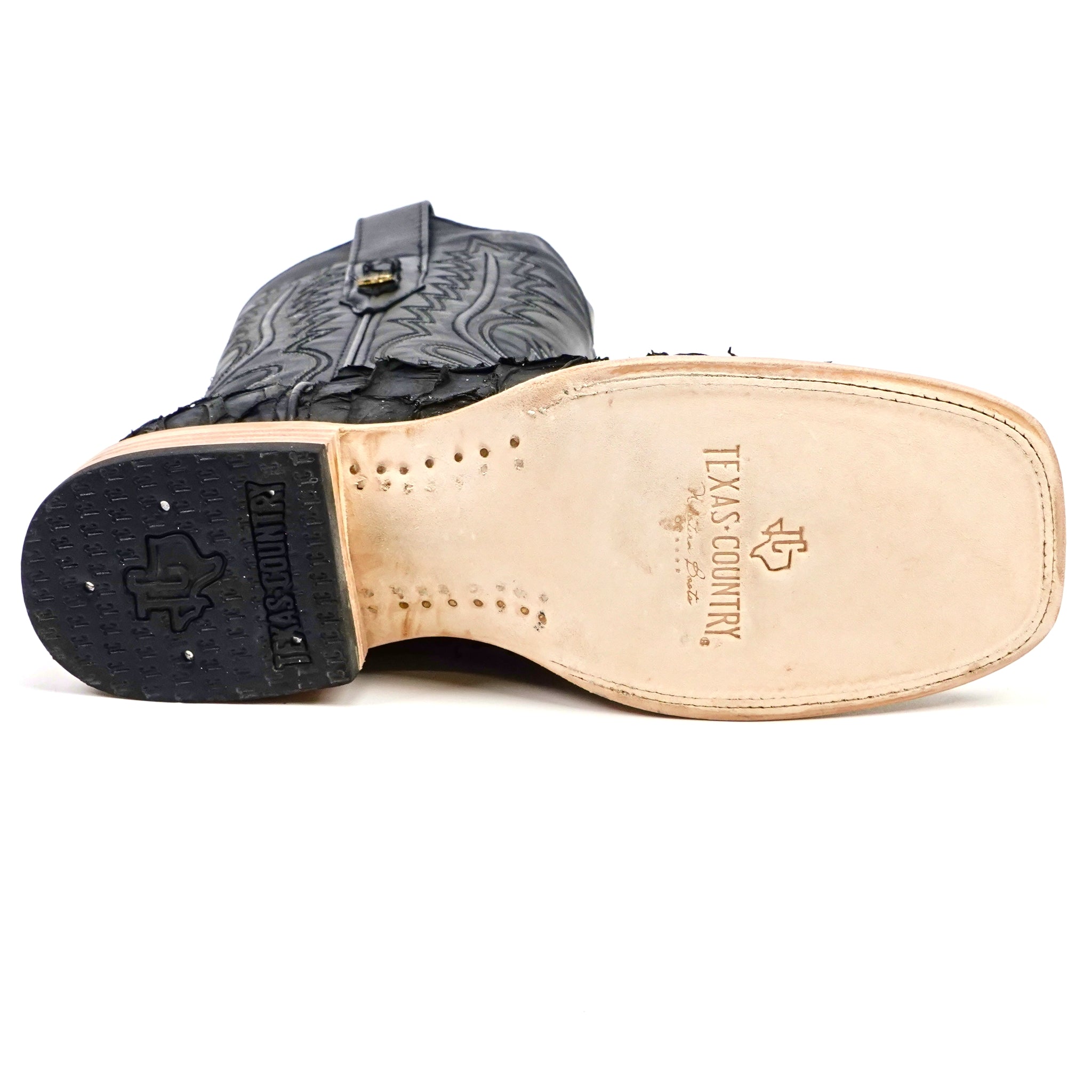 Connor Pirarucu Fish Boots - Matte Black - Square Toe (PZ60)