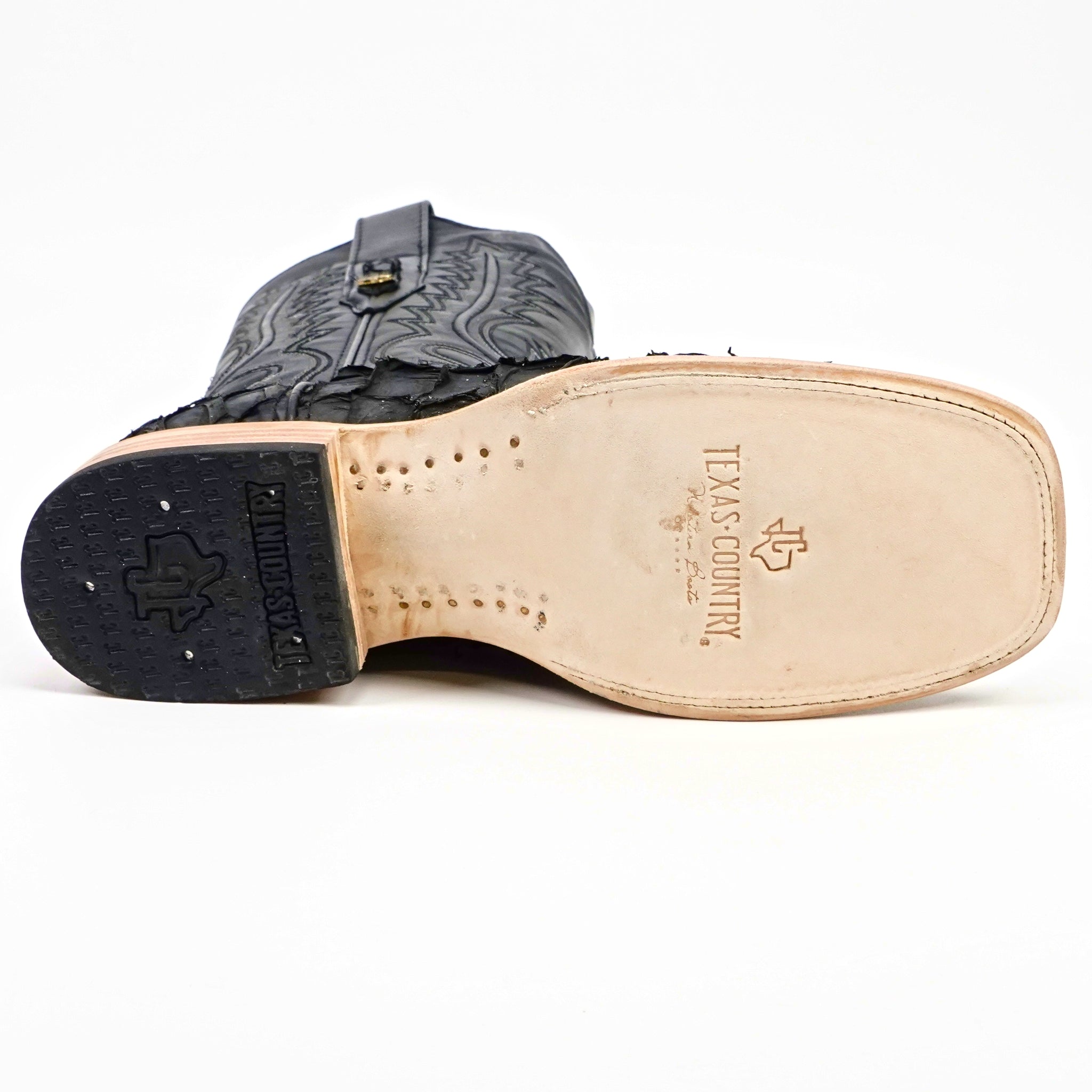 Connor Pirarucu Fish Boots - Matte Black - Square Toe (PZ60)