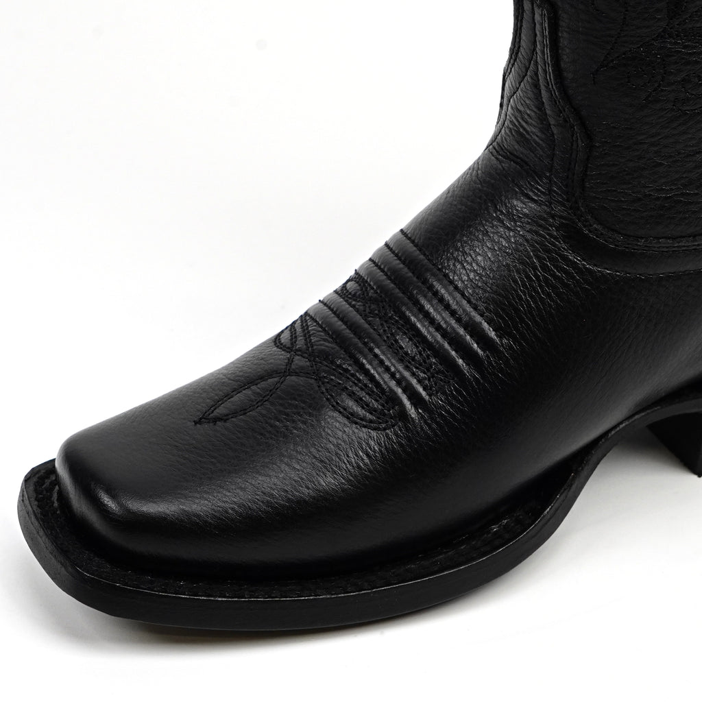 Grizzly Black Cowgirl Boots- Short Shaft - Narrow Square Toe (E862)