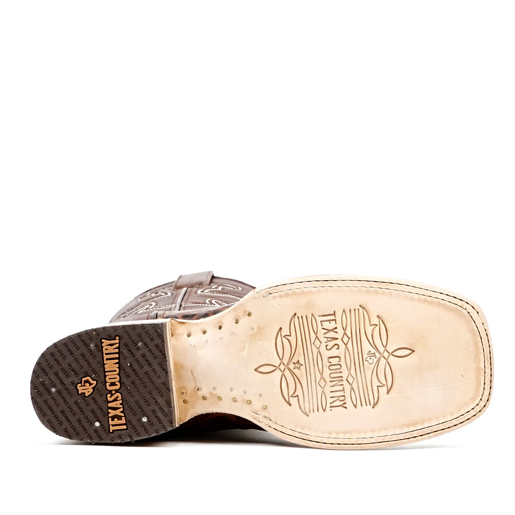 Alligator Belly Choco Cowboy Boots - Embossed Leather - Square Toe (E423)