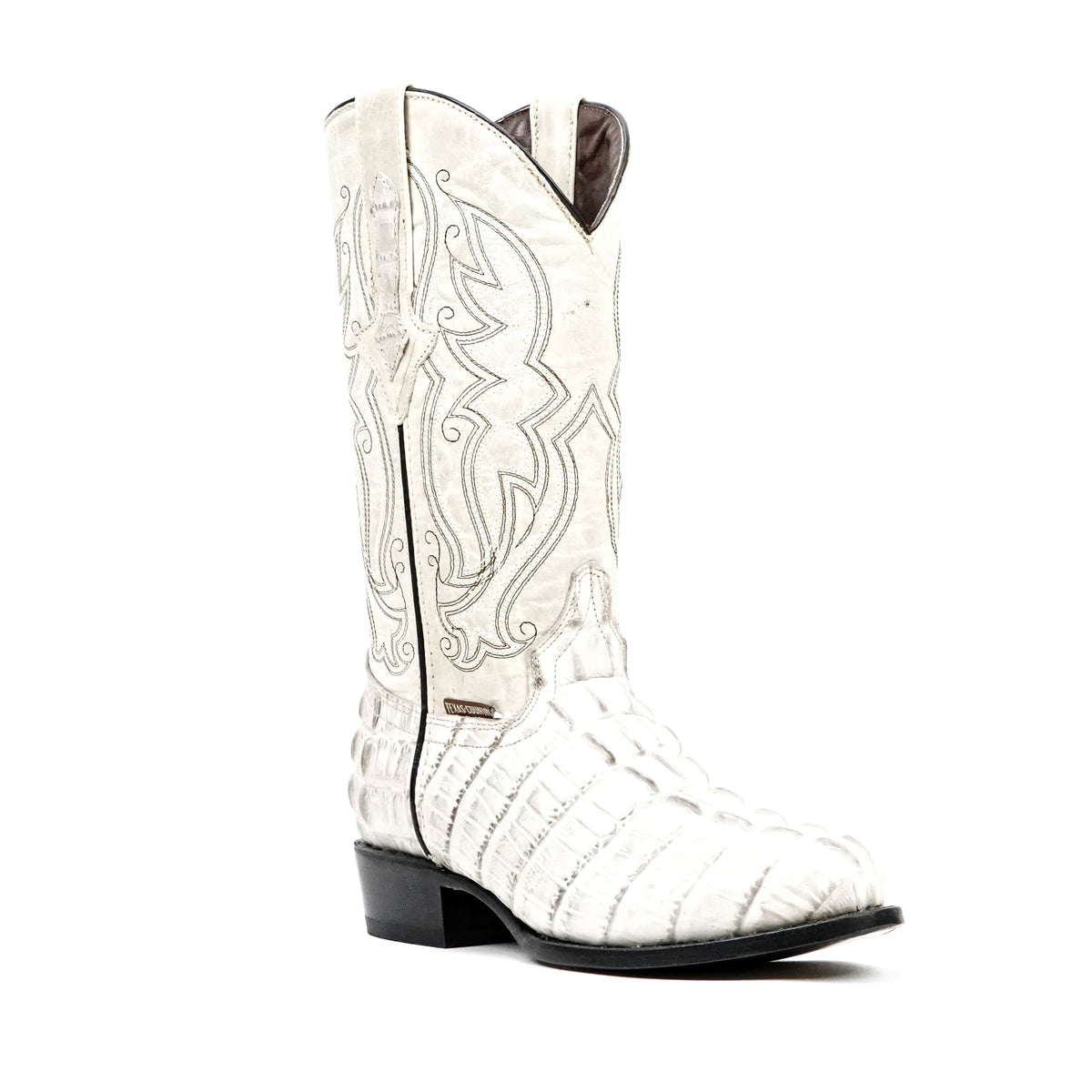 Crocodile Tail Bone Boots - Embossed Leather - Round Toe (E437)