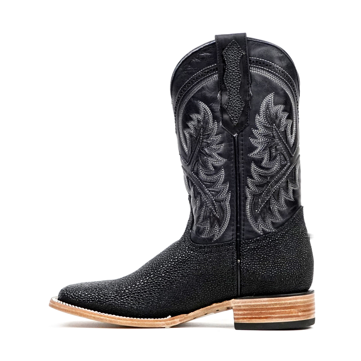 Stingray Black Boots - Embossed Leather - Square Toe (E442)