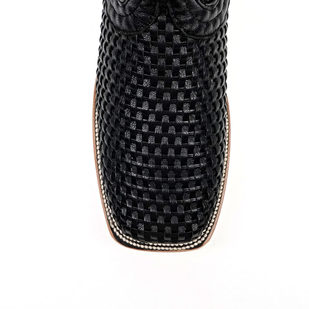 Rush Black Basketweave Boots - Square Toe (E633)