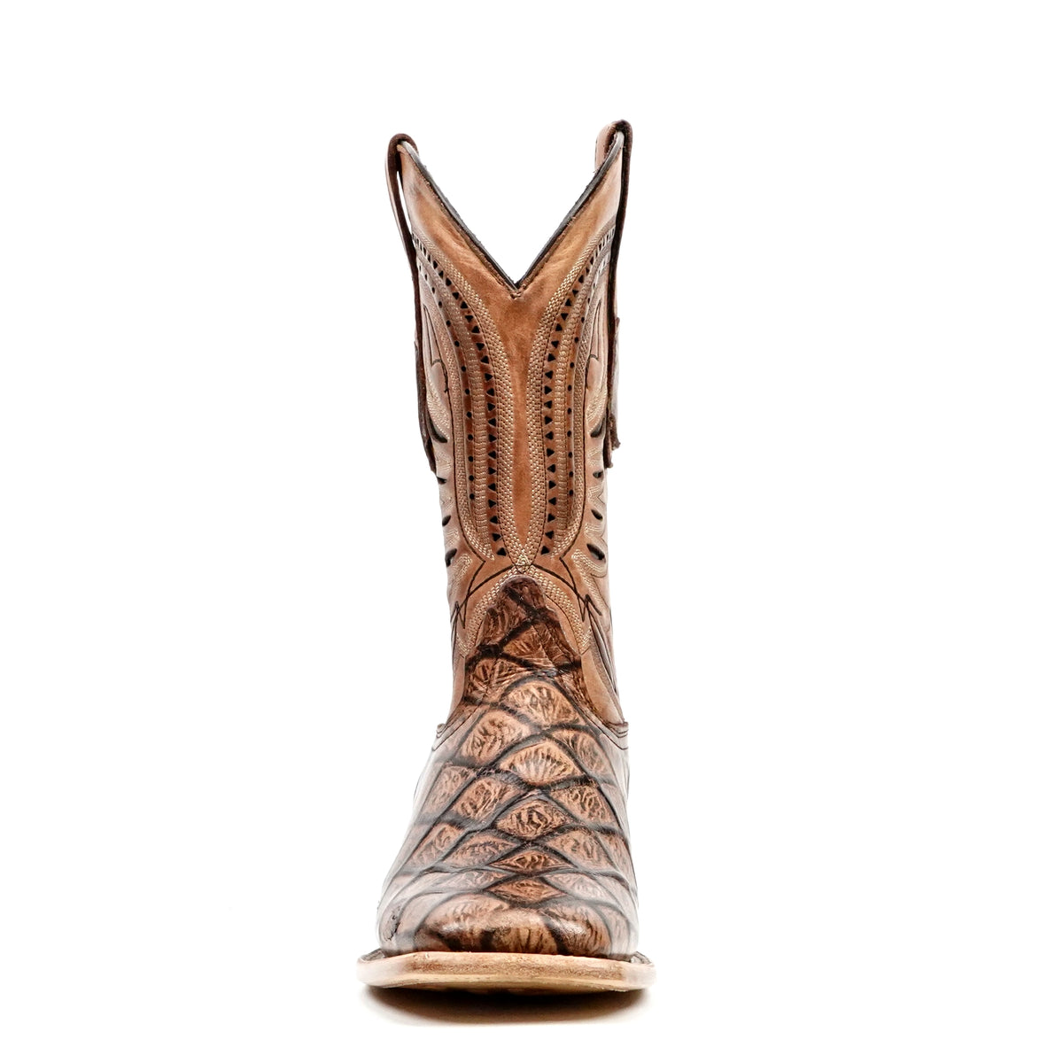 Pirarucu Chocolate Boots - Embossed Leather - Square Toe (E687)