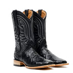Pirarucu Black Boots - Embossed Leather - Square Toe (E687)