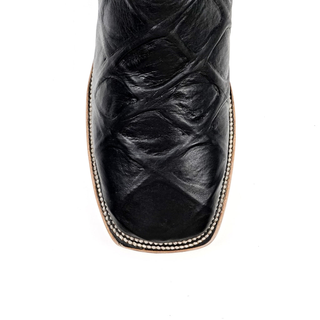 Pirarucu Black Boots - Embossed Leather - Square Toe (E687)