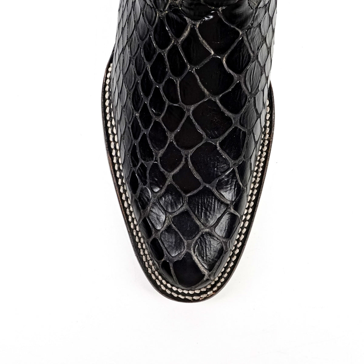 Snake Black Cowboy Boots - Embossed Leather - Roper Toe (E952)