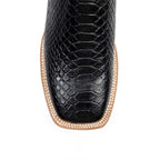 Python Black Boots - Embossed Leather - Square Toe (E913)