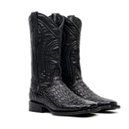 Alligator Hornback Black Boots - Embossed Leather - Square Toe (E930)