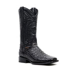 Alligator Hornback Black Boots - Embossed Leather - Square Toe (E930)