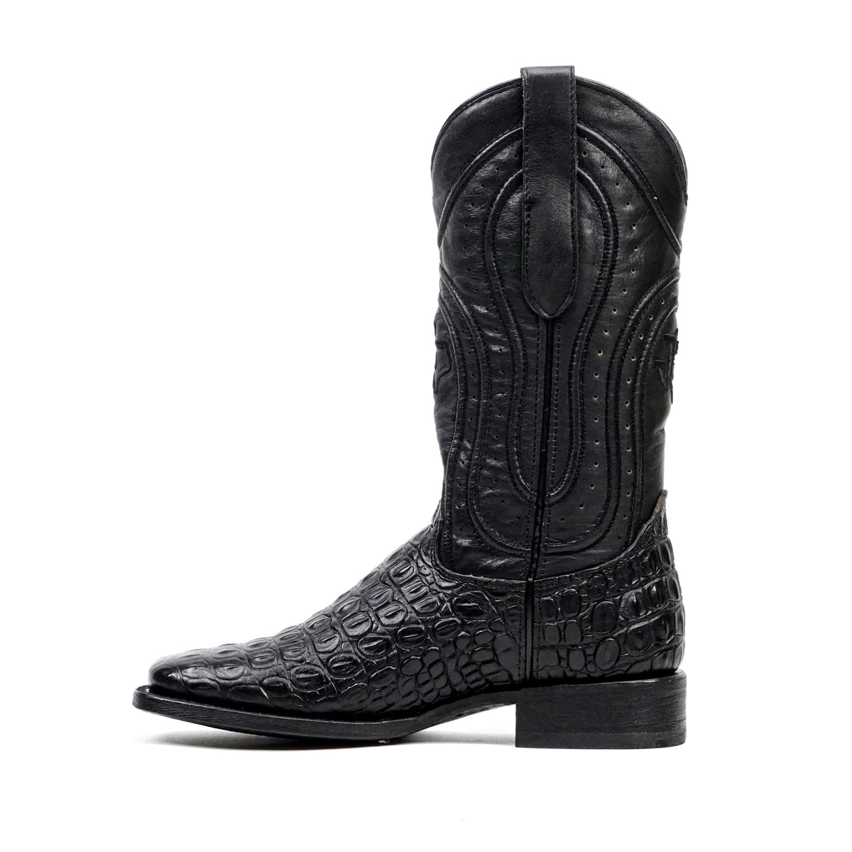 Alligator Hornback Black Boots - Embossed Leather - Square Toe (E930)