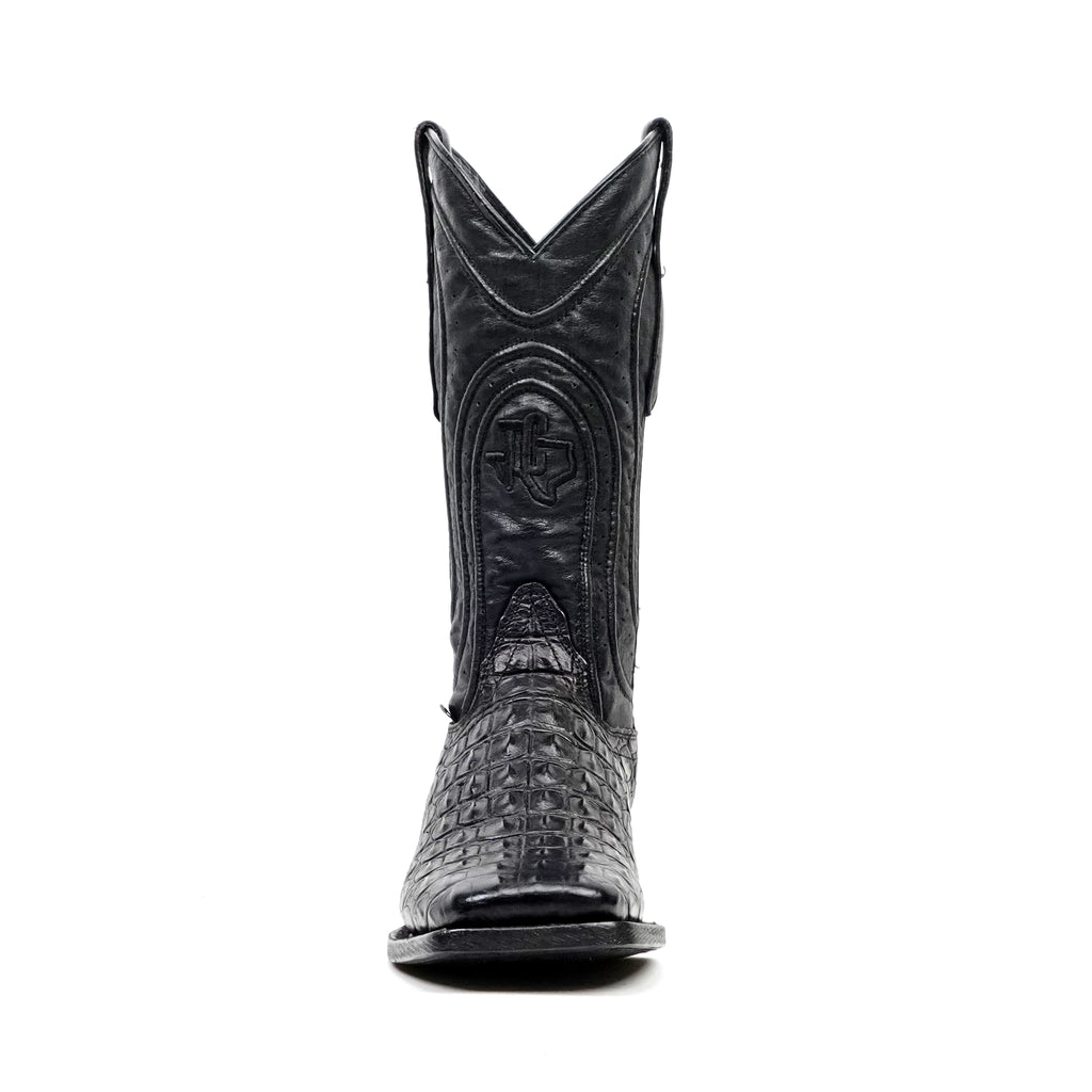 Alligator Hornback Black Boots - Embossed Leather - Square Toe (E930)