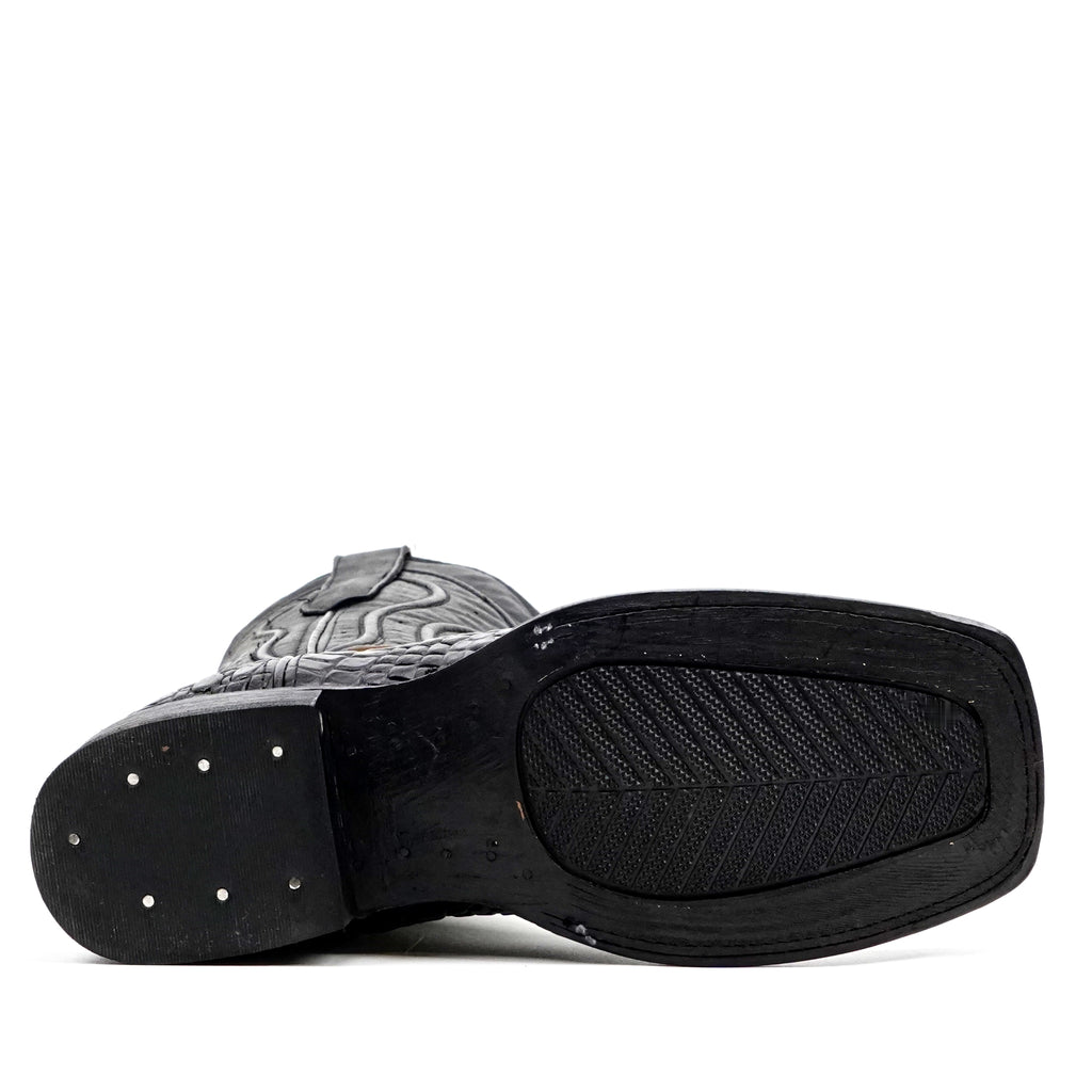Alligator Hornback Black Boots - Embossed Leather - Square Toe (E930)