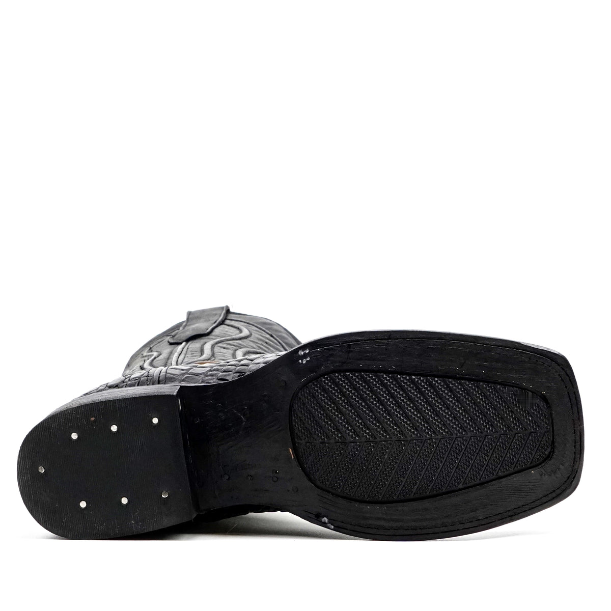 Alligator Hornback Black Boots - Embossed Leather - Square Toe (E930)