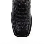 Alligator Hornback Black Boots - Embossed Leather - Square Toe (E930)