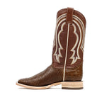 Lizard Cowboy Boots - Brown Embossed Leather - Square Toe (E949)