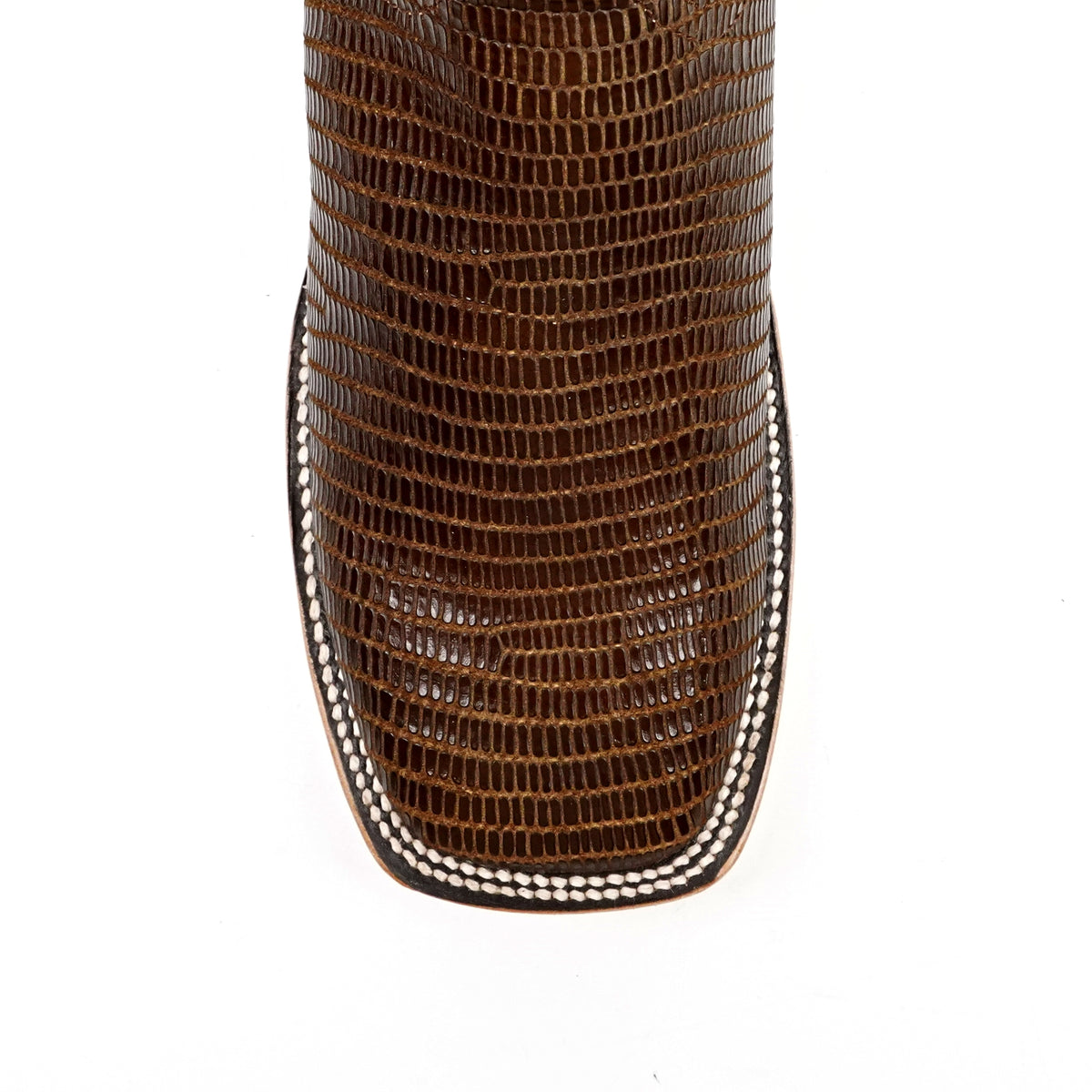 Lizard Cowboy Boots - Brown Embossed Leather - Square Toe (E949)