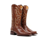 Snake Cognac Boots - Embossed Leather - Round Toe (E953)