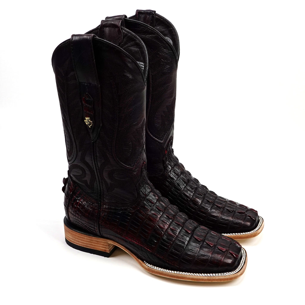 Rhodes Nile Crocodile Tail Boots - Black Cherry - Square Toe (LM10)