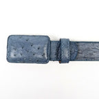 Cinturón exótico de avestruz de pluma completa - Azul vaquero (C-001)