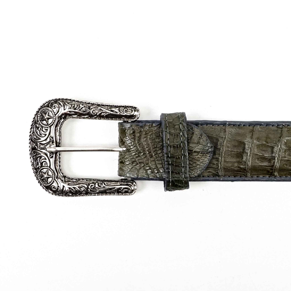 Exotic Full Quilt Caiman Belt - Gray (C-028)