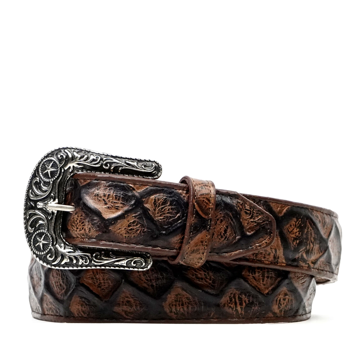 Pirarucu Fish Rustic Choco Belt - Embossed Leather (C-IMI)