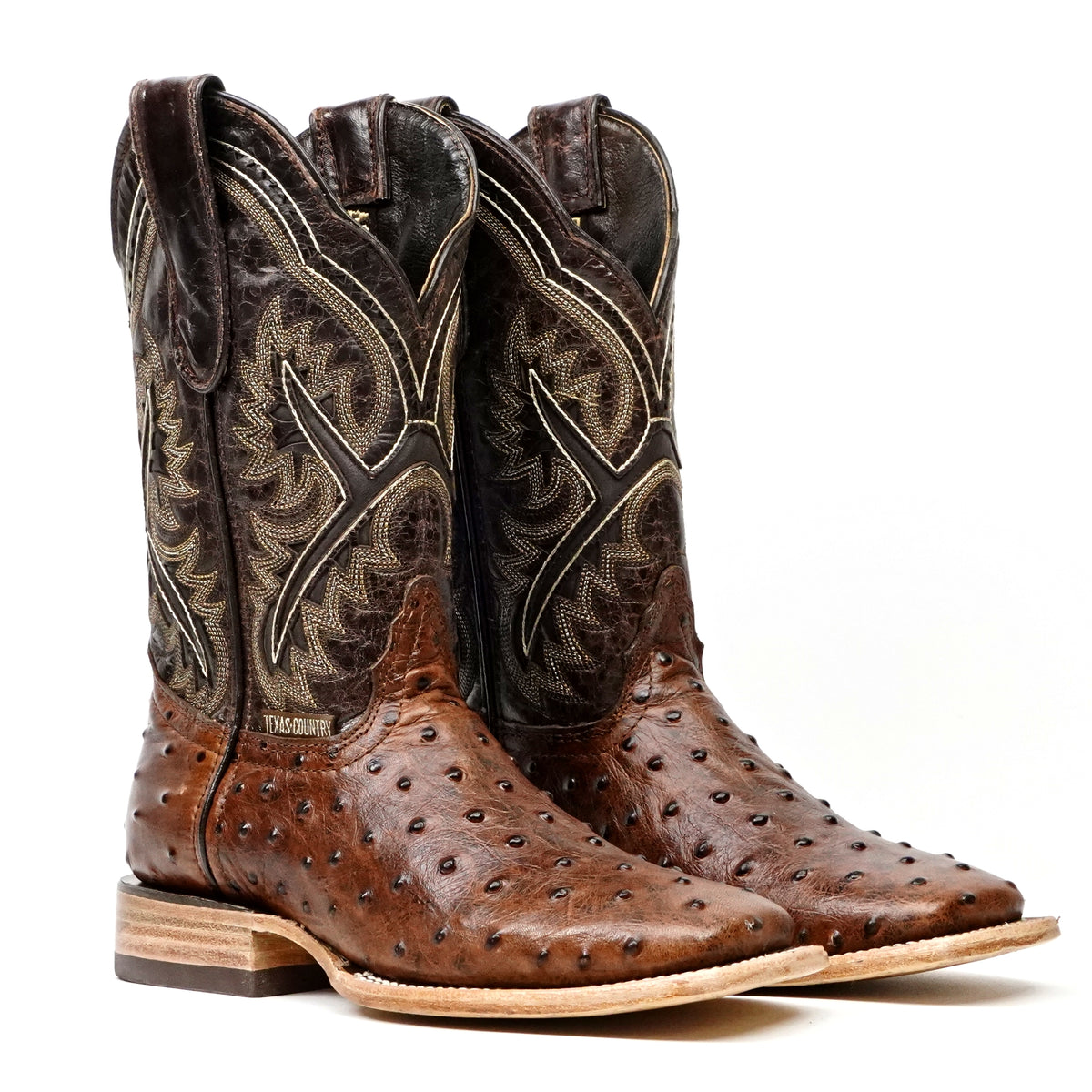 Ostrich Choco Boots (Youth) - Embossed Leather - Square Toe (E424)