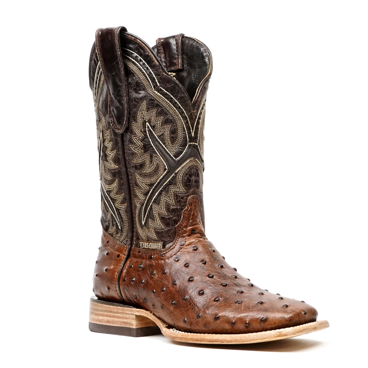 Ostrich Choco Boots (Youth) - Embossed Leather - Square Toe (E424)