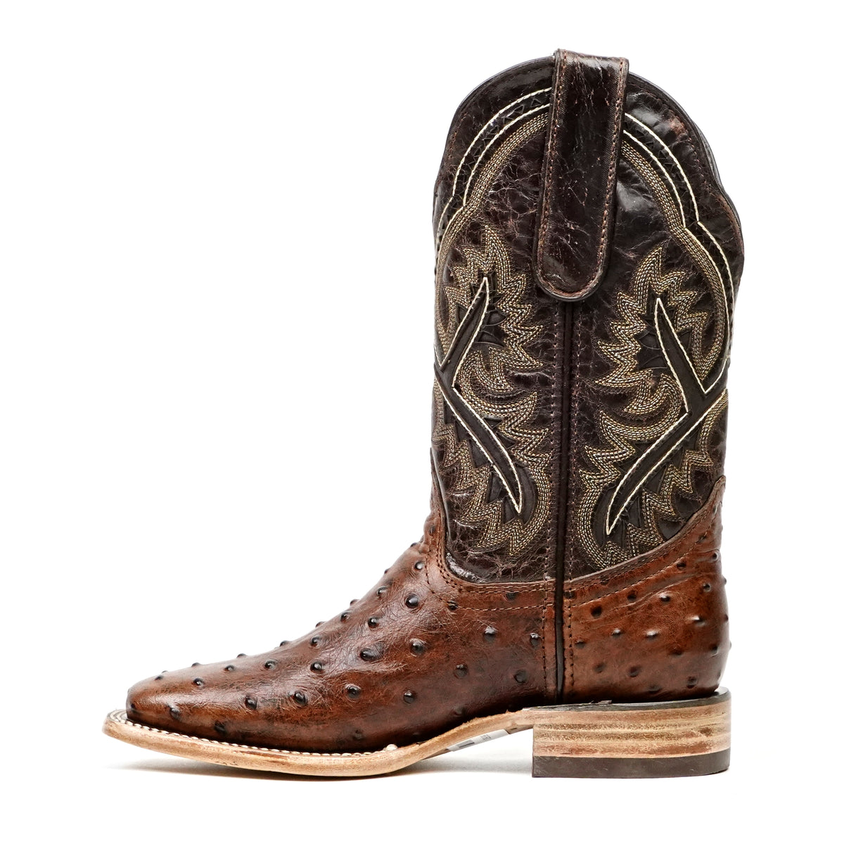 Ostrich Choco Boots (Youth) - Embossed Leather - Square Toe (E424)