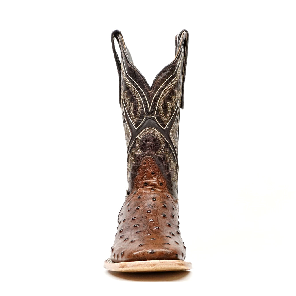 Ostrich Choco Boots (Youth) - Embossed Leather - Square Toe (E424)