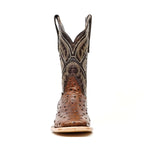 Ostrich Choco Boots (Youth) - Embossed Leather - Square Toe (E424)
