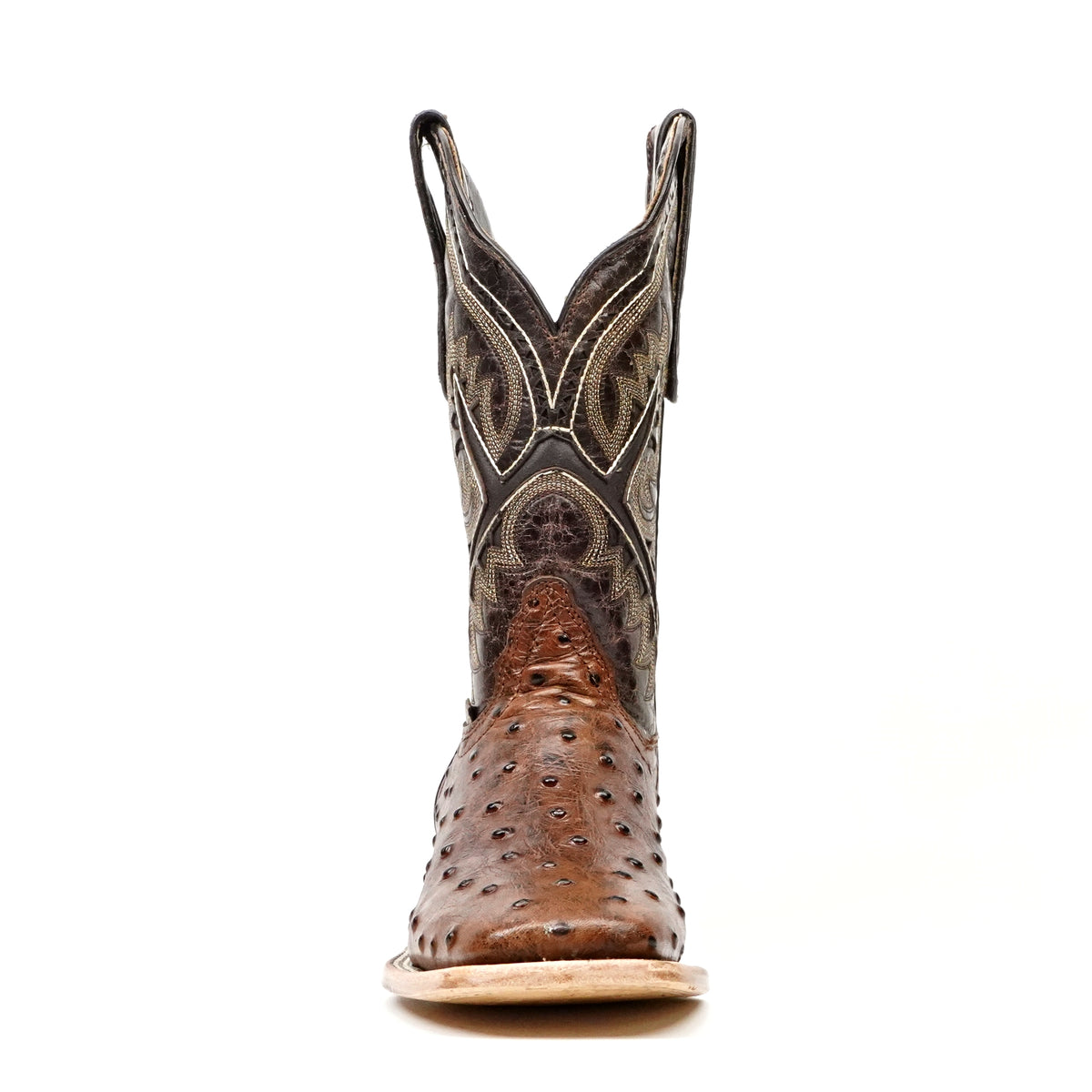 Ostrich Choco Boots (Youth) - Embossed Leather - Square Toe (E424)
