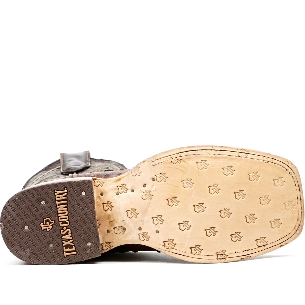 Ostrich Choco Boots (Youth) - Embossed Leather - Square Toe (E424)