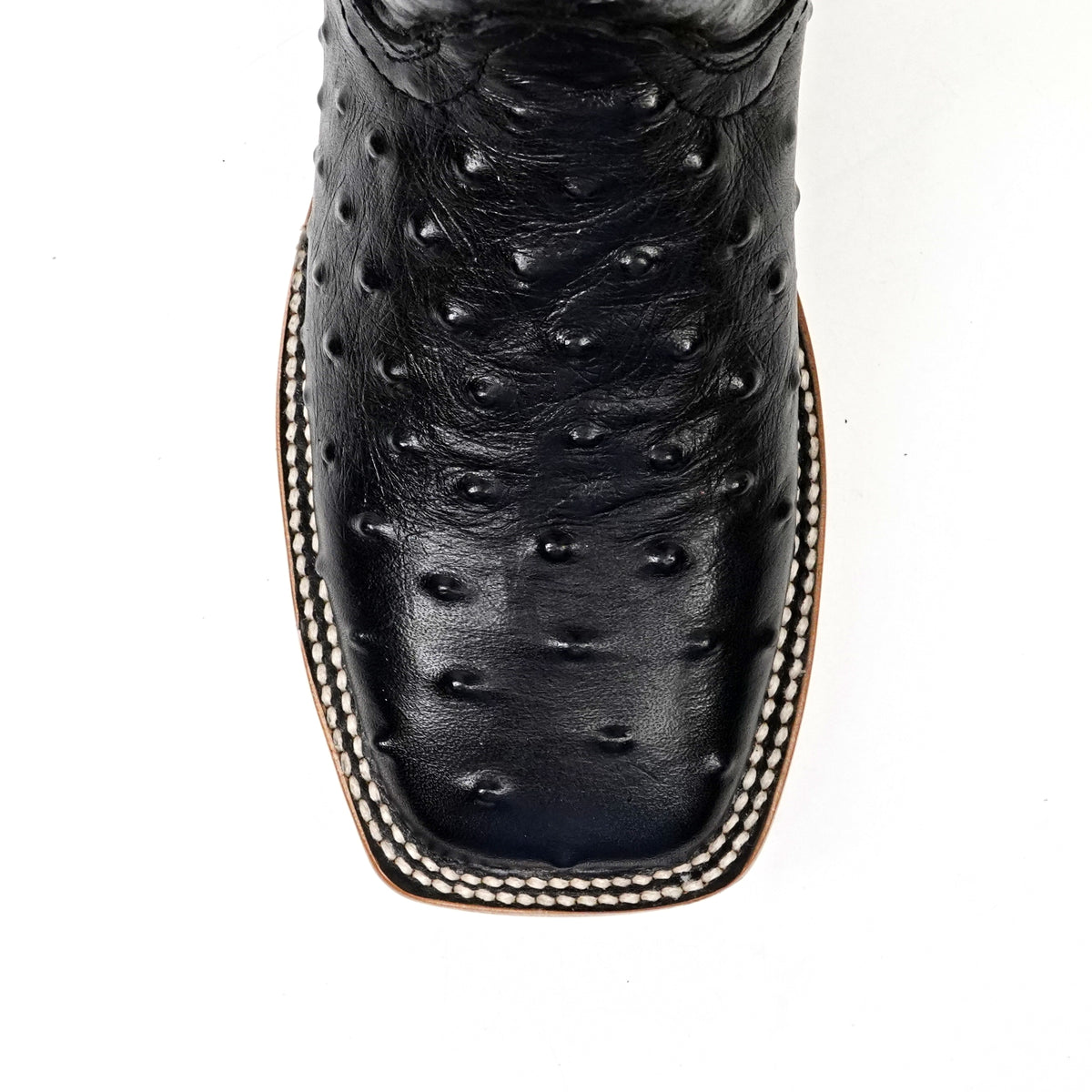 Ostrich Black Boots (Youth) - Embossed Leather - Square Toe (E424)
