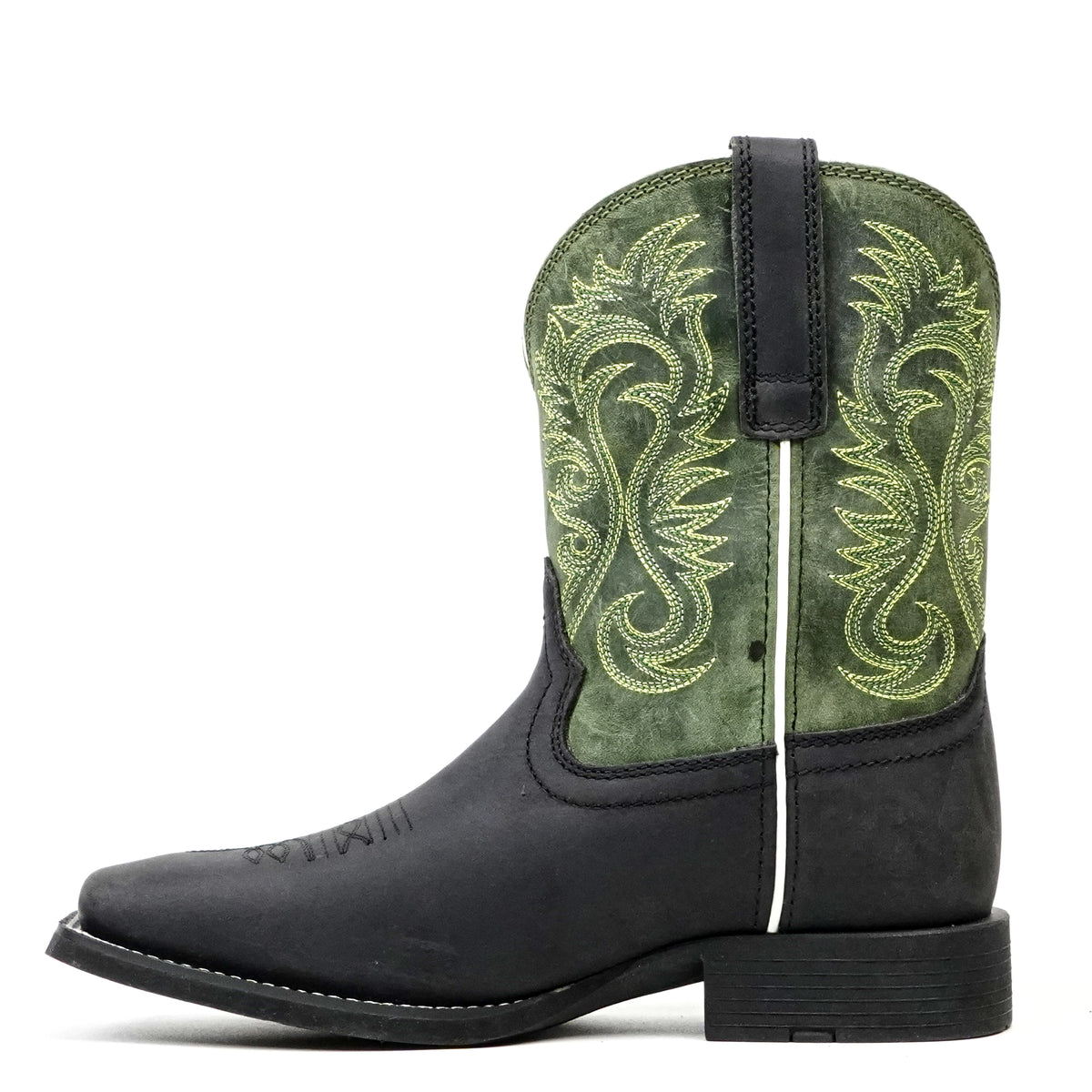 Texas Country Black Leather Boots - Slip-Resistant Sole - Square Toe (TCK008)