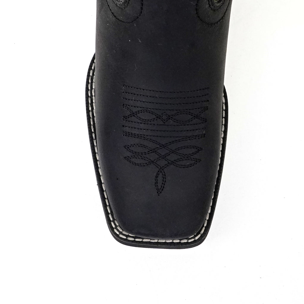 Texas Country Black Leather Boots - Slip-Resistant Sole - Square Toe (TCK008)